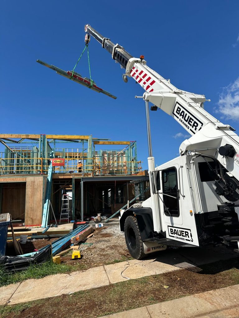 A crane on site owned and operated by Bauer Crane Hire, based in Ballina, Northern Rivers NSW