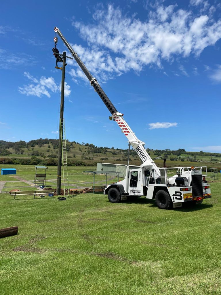 A crane on site owned and operated by Bauer Crane Hire, based in Ballina, Northern Rivers NSW